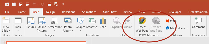PPTWebBrowser is in the Insert Ribbon in PowerPoint
