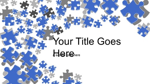 Falling Puzzle Pieces Widescreen PowerPoint Template title slide design