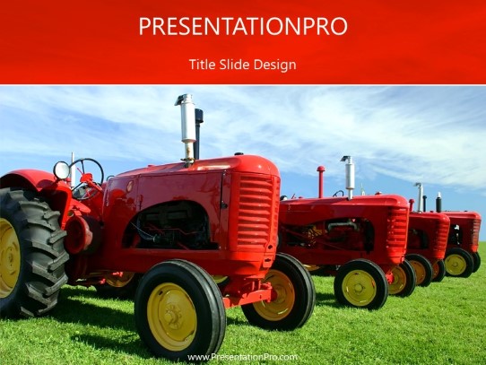 Red Tractors PowerPoint Template title slide design