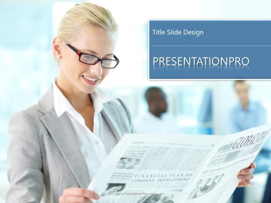 Business Woman Reading PowerPoint Template title slide design