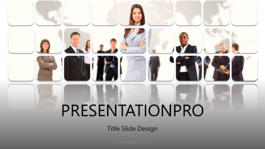 Global Team Leader Female Gray Widescreen PowerPoint Template title slide design