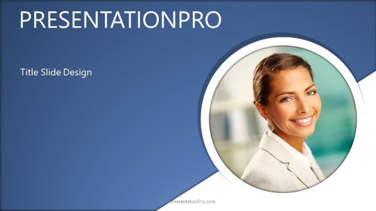 Successful Female Blue Widescreen PowerPoint Template title slide design