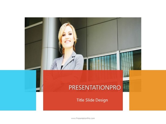 Business Woman Arms Folded Widescreen PowerPoint Template title slide design