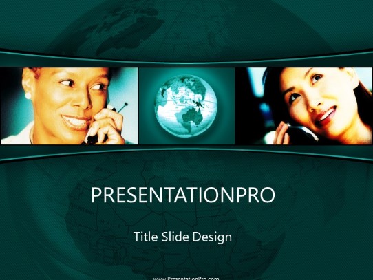 Global Communication Turquoise PowerPoint Template title slide design