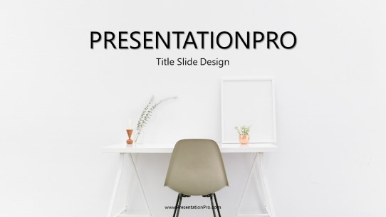Modern Office Desk Widescreen PowerPoint Template title slide design