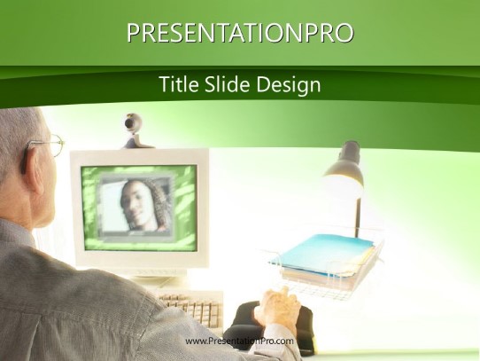 Video Conference 02 Green PowerPoint Template title slide design