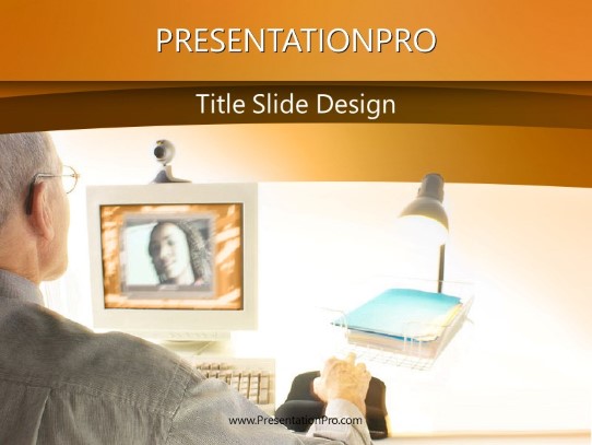 Video Conference 02 Orange PowerPoint Template title slide design