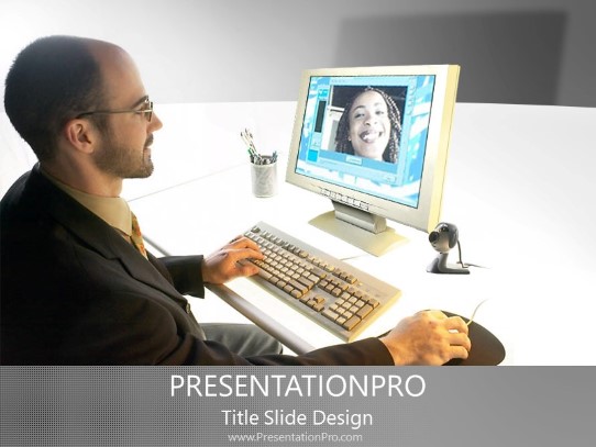 Video Conference Gray PowerPoint Template title slide design