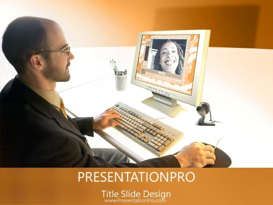 Video Conference Orange PowerPoint Template title slide design