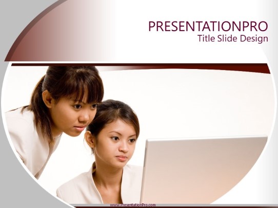 Women At Computer PowerPoint Template title slide design