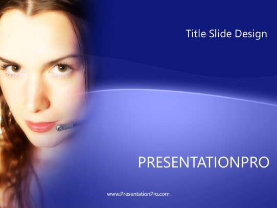 Female Telemarketer 02 Blue PowerPoint Template title slide design