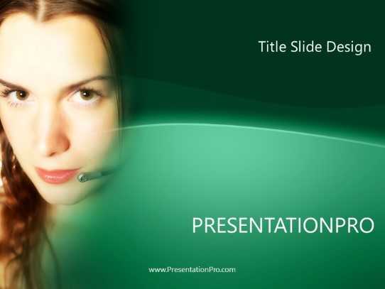 Female Telemarketer 02 Green PowerPoint Template title slide design