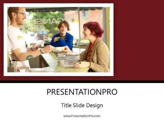 Record Store Burgundy PowerPoint Template title slide design