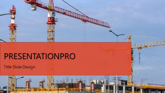 Building Cranes Widescreen PowerPoint Template title slide design
