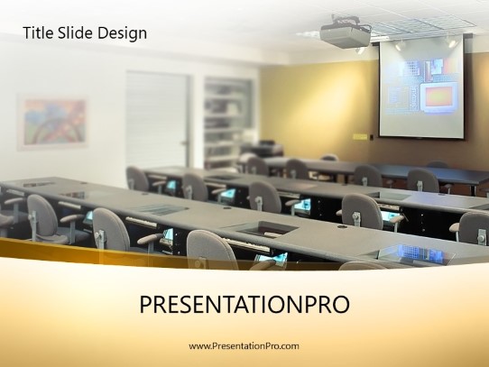 Training Room Orange PowerPoint Template title slide design