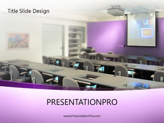 Training Room Violet PowerPoint Template title slide design