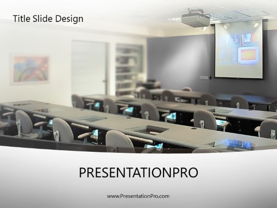 Training Room Gray PowerPoint Template title slide design