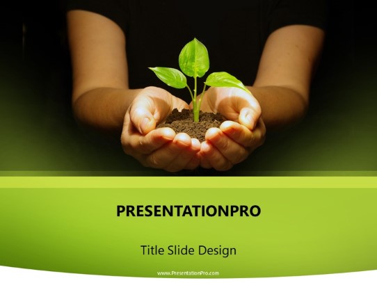 Plant In Hands PowerPoint Template title slide design