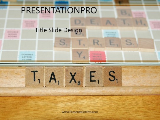 Tax Time Scrabble PowerPoint Template title slide design