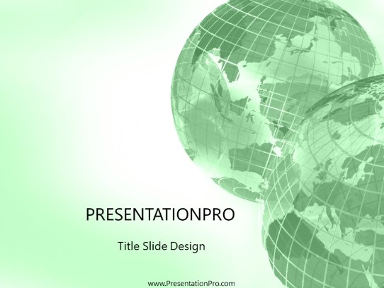 Corner Globes Green PowerPoint Template title slide design