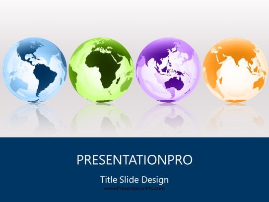 Globes Around The World Blue PowerPoint Template title slide design