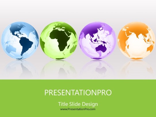 Globes Around The World Green PowerPoint Template title slide design