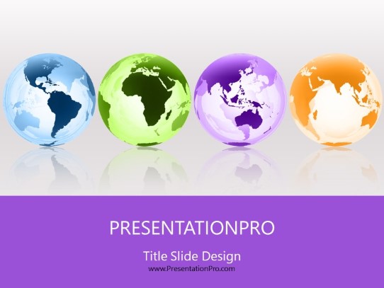Globes Around The World Purple PowerPoint Template title slide design