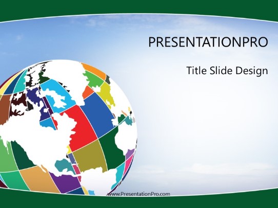 Patchwork Globe Green PowerPoint Template title slide design