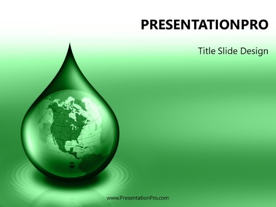 Waterdrop Globe Green PowerPoint Template title slide design