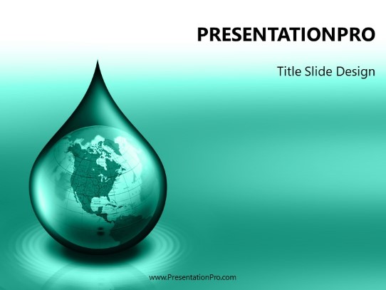 Waterdrop Globe Teal PowerPoint Template title slide design