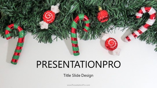 Candy Cane Decorations Widescreen PowerPoint Template title slide design
