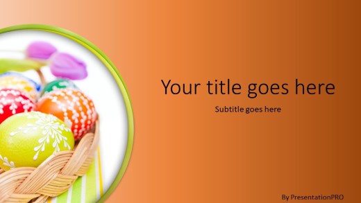 Easter Egg Basket Orange Widescreen PowerPoint Template title slide design