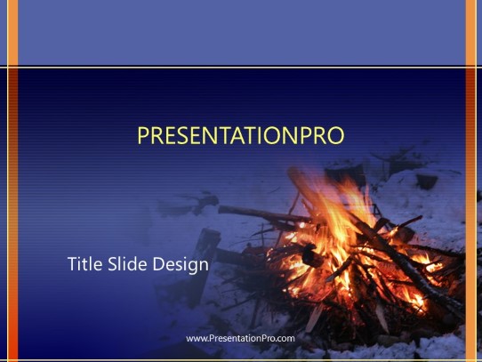 Winter Camp Fire PowerPoint Template title slide design