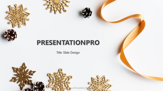 Wood Snowflakes Widescreen PowerPoint Template title slide design