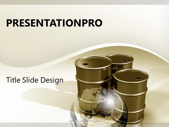 Crude Oil Barrels Gold PowerPoint Template title slide design