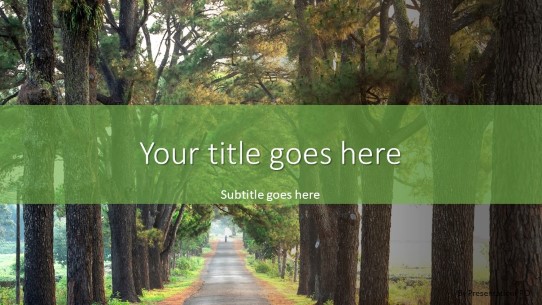 Road Covered Pines Widescreen PowerPoint Template title slide design