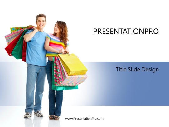 Shopping Couple Blue PowerPoint Template title slide design
