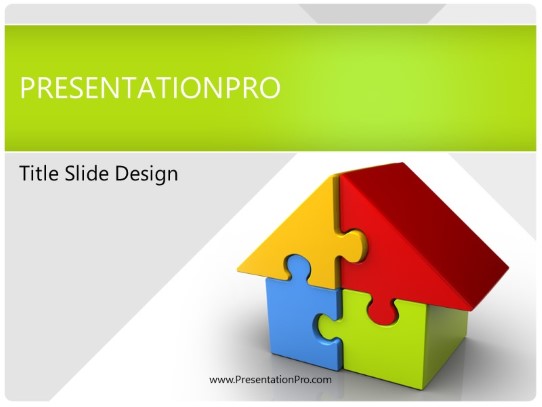 Housing Puzzle Green PowerPoint Template title slide design