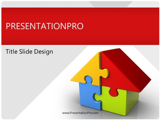 Housing Puzzle Red PowerPoint Template title slide design