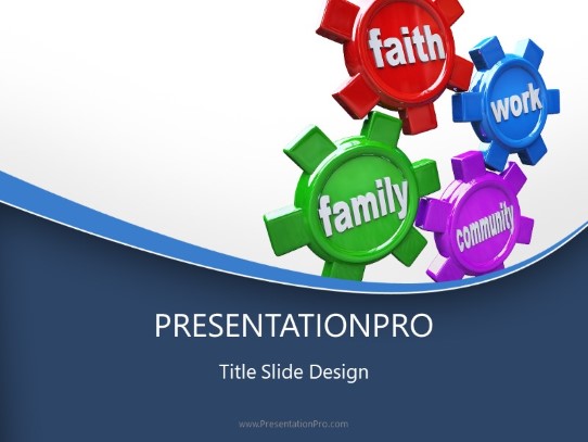 Life Gears Blue PowerPoint Template title slide design