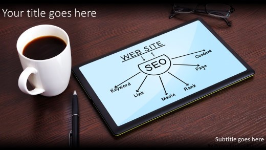 SEO Tablet Concept Widescreen PowerPoint Template title slide design