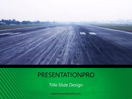 Landing Strip Green PowerPoint Template title slide design