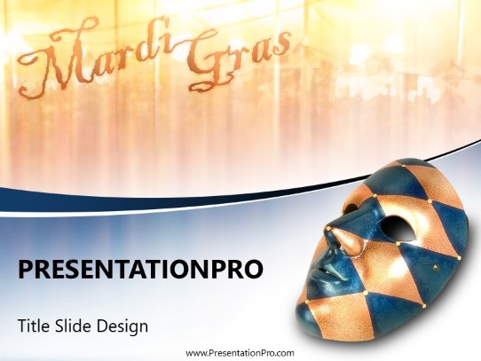 Mardi Gras Mask PowerPoint Template title slide design