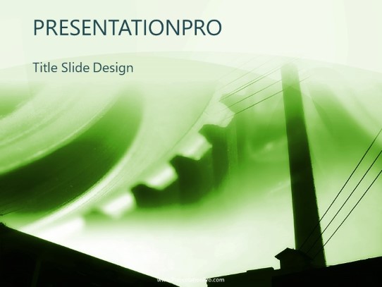 Factory Gears Green PowerPoint Template title slide design