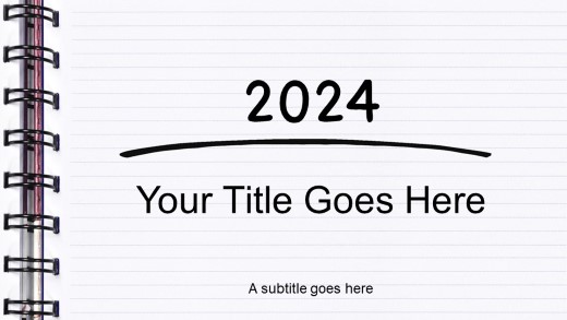 2024 Spiral Notebook Widescreen PowerPoint Template title slide design