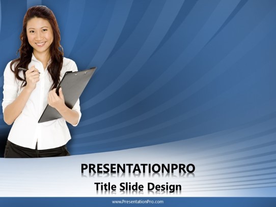 Asian Lady with Clipboard PowerPoint Template title slide design