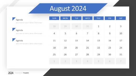 2024 Calendar August Angles PowerPoint PPT Slide design