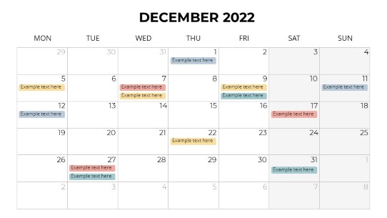 Calendars 2022 Monthly Monday December PowerPoint PPT Slide design