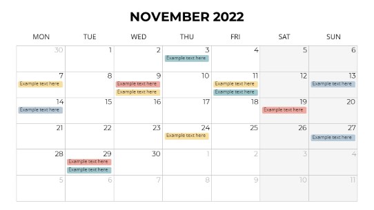 Calendars 2022 Monthly Monday November PowerPoint PPT Slide design