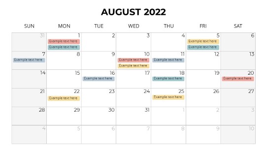 Calendars 2022 Monthly Sunday August PowerPoint PPT Slide design
